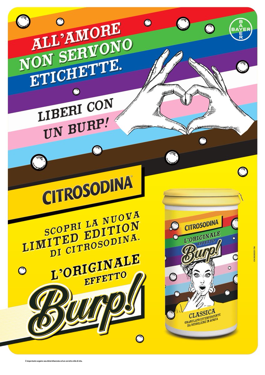 CastaDivaGroup's tweet photo. Bayer, già impegnata nelle tematiche di Diversity &amp; Inclusion, celebra il #PrideMonth con un nuovo special pack di #Citrosodina, disponibile in edizione limitata da giugno in farmacie e parafarmacie selezionate in tutta Italia. https://t.co/TjkElxpQTr
