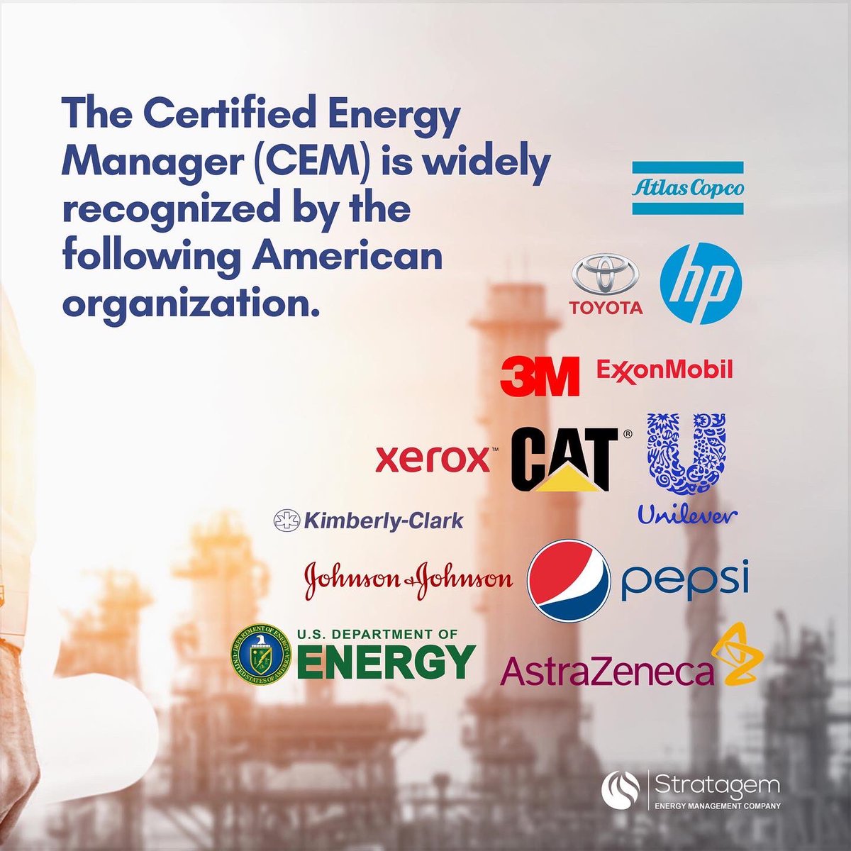 stratagememc's tweet photo. The Certified Energy Manager (CEM®) accreditation is one of the most globally respected in the field of energy management; from across markets and industry sectors, major multi-national corporations, power companies and manufacturers, to federal, state, and local governments. https://t.co/v7OZrvI3Mw