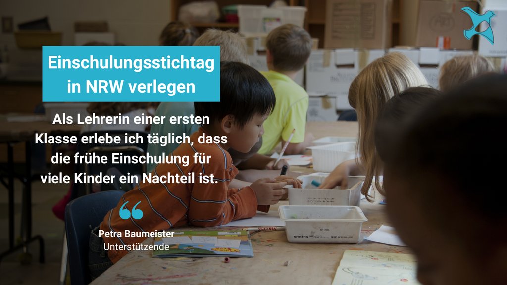 openPetition's tweet photo. Viele Kinder 🧒 in Nordrhein-Westfalen müssen schon im Alter von 5 in die Schule 🏫 Zahlreiche Eltern &amp; Pädagogen finden das zu früh. Sie sehen die Lösung u.a. in einer Verlegung des Einschulungsstichtags auf den 30. Juni. Was denkst du zur #Petition? 
✍️ https://t.co/dy7EHT8iBY https://t.co/DghmlVtXOm