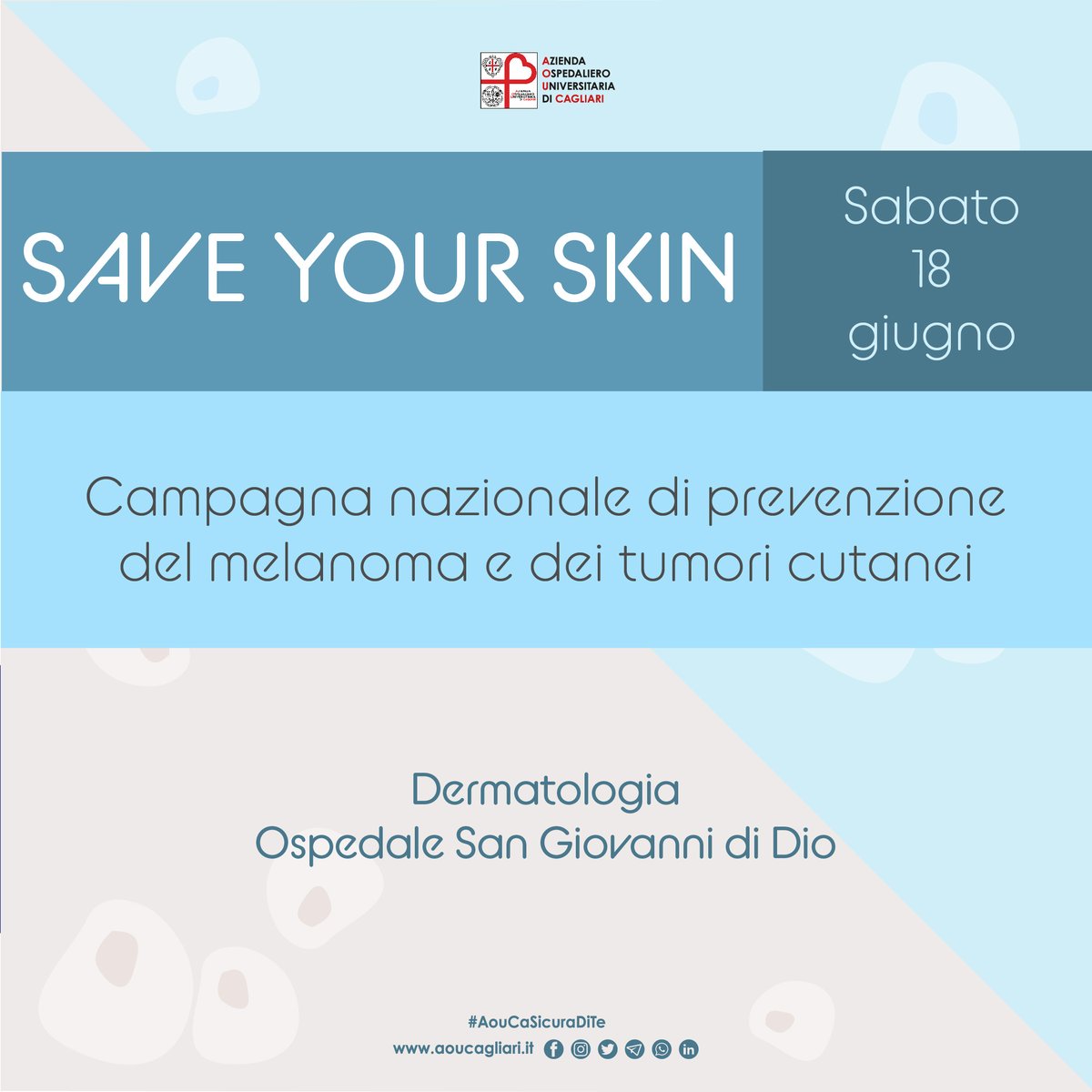 AOUCagliari's tweet photo. #Dermatologia del #SanGiovanniDiDio in prima linea per i #tumori delle #pelle
Contro il #melanoma #consulti #telefonici con gli specialisti della Società Italiana di Dermatologia Per approfondire https://t.co/NedxC14NEx
#AouCaSiCuraDiTe https://t.co/4pnfd8VLyx