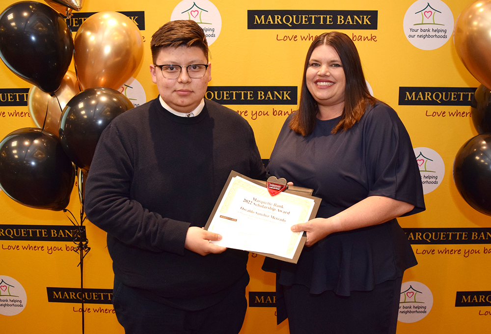 PostsecSolorio's tweet photo. Once again, we would like to congratulate Osvaldo on being selected as a @MarquetteBank scholarship recipient! Best of luck as you start at #DePaul this upcoming Fall! #ClassOf2022 https://t.co/mo0BPDsJGD