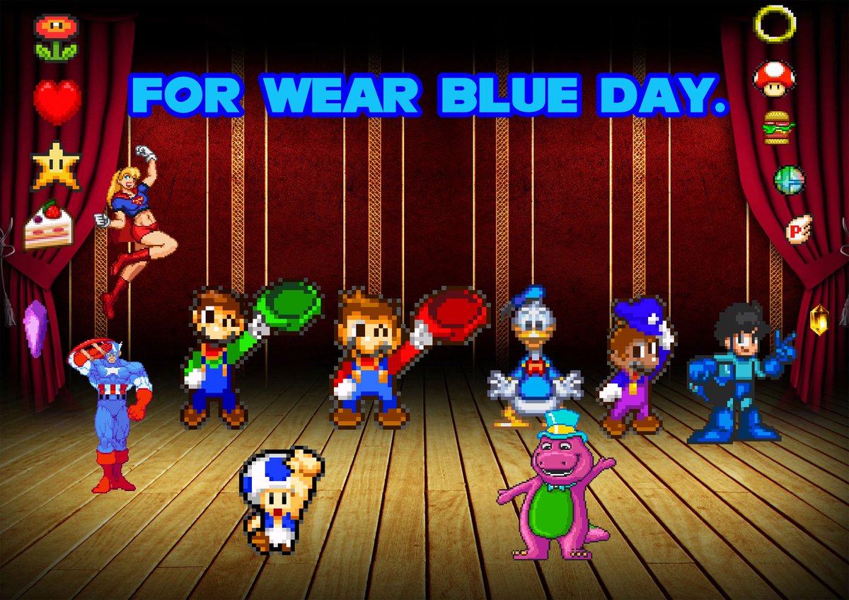 charleslloydjr1's tweet photo. For Wear BLUE Day.
#wearblueday #wearblueday2021 #support #nintendo #lyrickstudios #capcom #oc #dcuniverse #marveluniverse #supermario #superphillykid #blue #barney #megaman #supersmashbros #crossover https://t.co/xR5Lm6C7zy