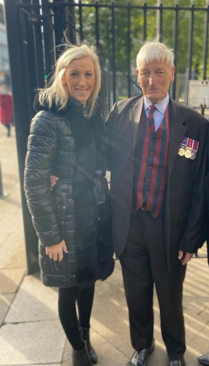 InnocentLives1's tweet photo. Here's the Soldier Dennis Hutchings who was on trial for John's murder. standing with him and supportering him is @carlalockhart DUP MP for Upper Bann. https://t.co/w8f4EStjfb
