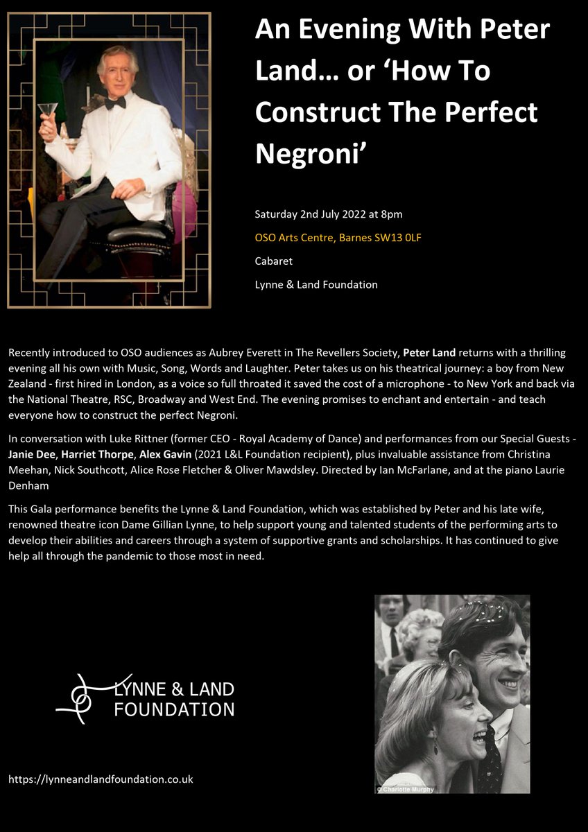 On Saturday July 2nd Peter Land will be performing at the OSO theatre in Barnes for a special evening of music, song, stories and laughter in honour and memory of his darling Gillie and to support the Foundation they established together.

Tickets:
osoarts.ticketsolve.com/shows/11736220…