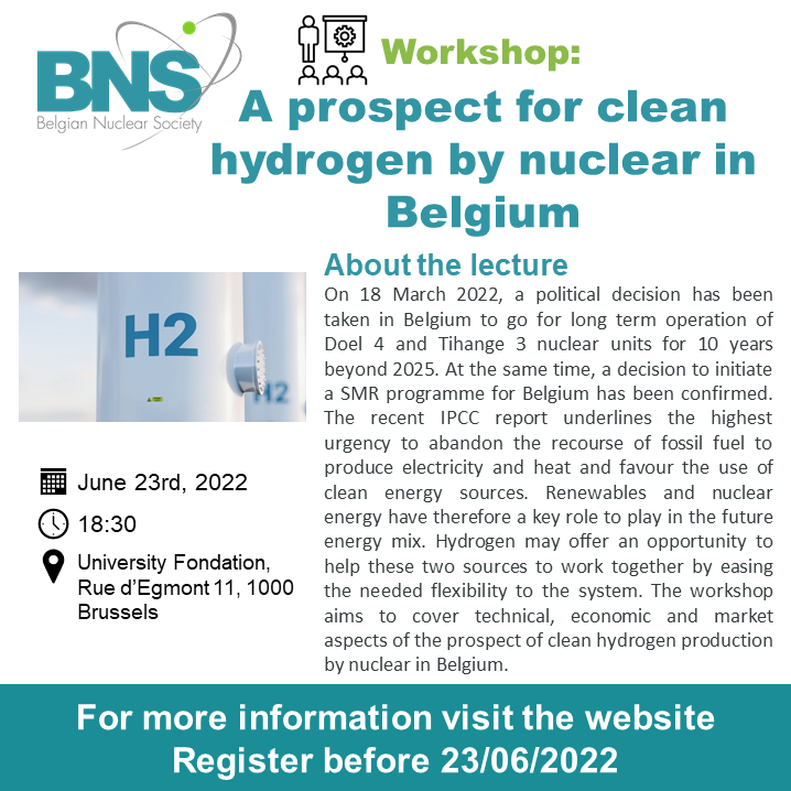 bns_yg's tweet photo. ☢️New #workshop by the BNS on
➡️the #technico-#economical aspects - Steven Libbrecht, @HydrogenCouncil
➡️nuclear based #Hydrogen production - Anicet Touré, @Tractebel
➡️#supply and user sides of Hydrogen - Tom Verlinden, @WaterstofNet 
Info&amp;registration👉https://t.co/ODUGqDGBRp https://t.co/feOY8Bri6p