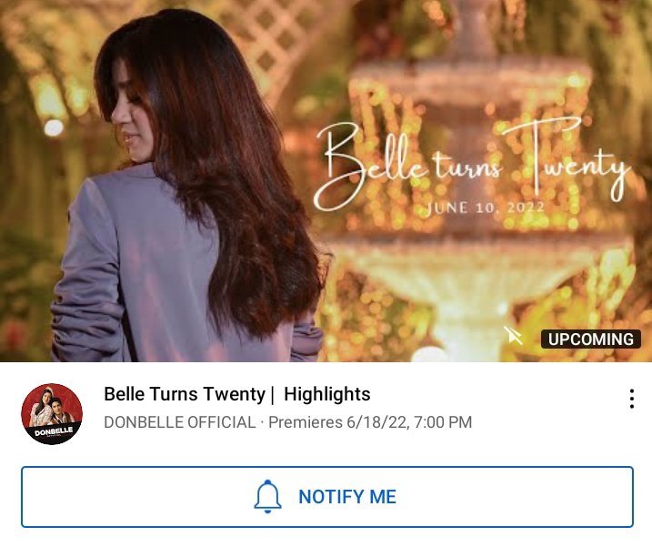 Due to unforseen circumstances, we'll be moving the premiere date of “Belle Turns Twenty” tomorrow, June 18 at 7PM. We are very sorry for the inconvenience.

🖇️: youtu.be/Vo5PKjyMKRI

#BelleMariano | Belle Mariano
#DonBelle | #DONBELLEmpire