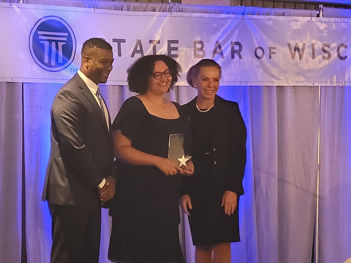 WAALawyers's tweet photo. WAAL is honored to have been awarded the Wisconsin Law Foundation Gordon Sinykin Award of Excellence at the 2022 State Bar of Wisconsin AMC! Pictured are Chief Justice Annette Ziegler, WAAL President Amber Raffeet August , and WAAL Member Saveon Grenell. https://t.co/0NBJXDWLXG