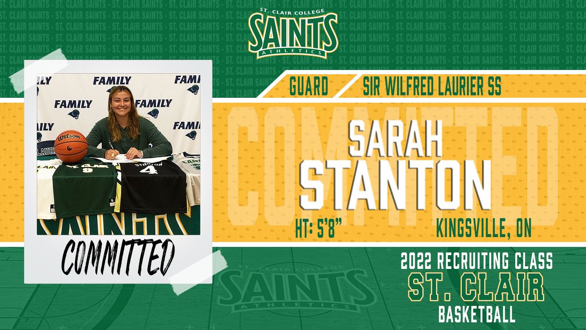 <a href="/stclairsaints1/">Saints Athletics</a> Women’s Basketball add versatility with 5'8" G/F Sarah Stanton (London, ON/Sir Wilfred Laurier SS) saintsathletics.ca/general/2021-2…