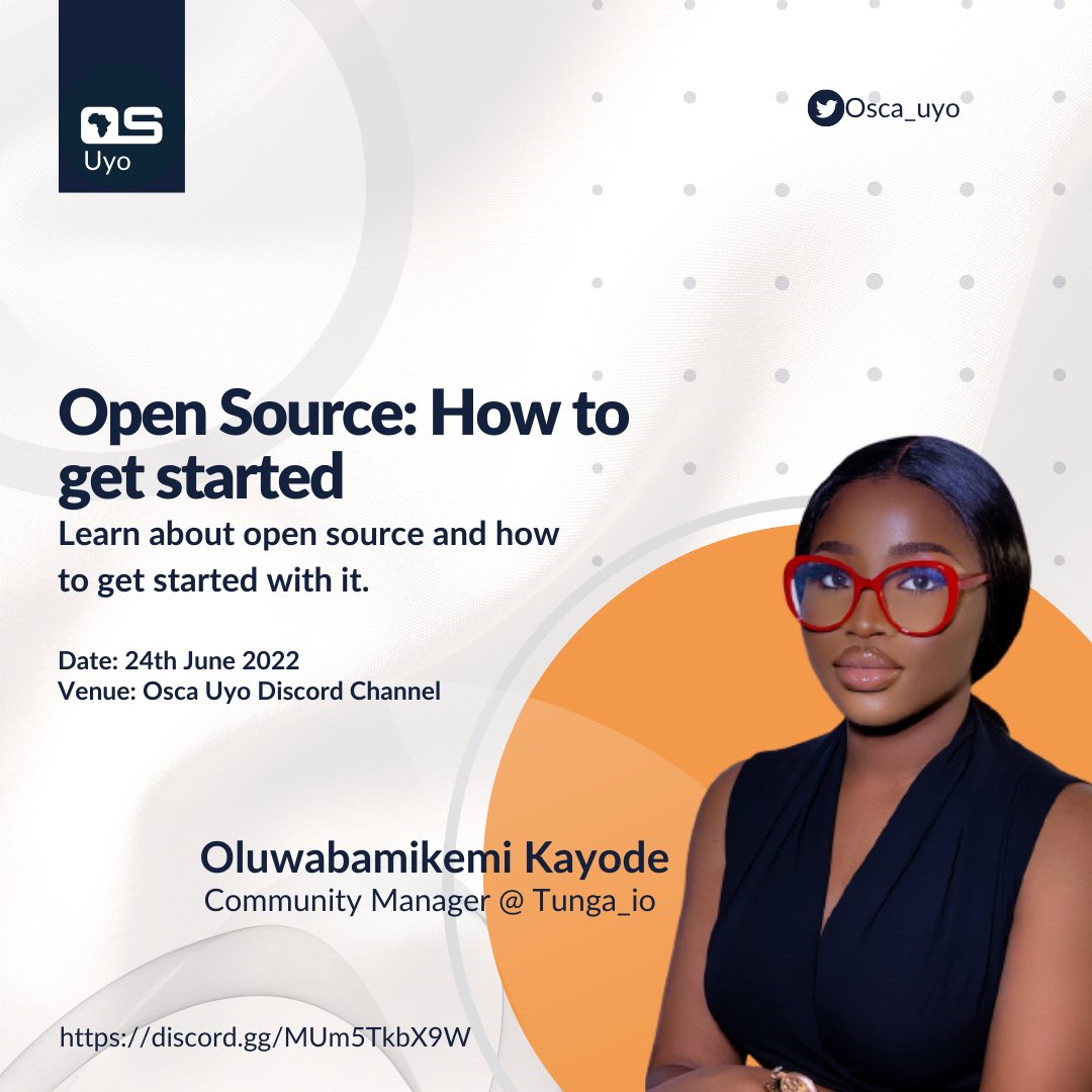 Finally!!!!
A virtual event🎉
<a href="/oluwabamikemi/">iambami💛 of CLA</a> would be speaking to us on Open source and how to get started with it.

Join the discord community channel to be part of this event discord.gg/y6RfmNPz