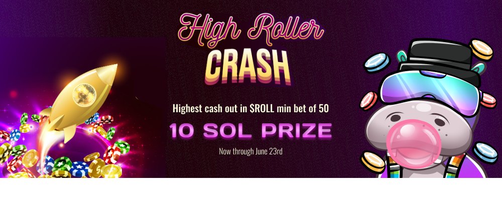 highrollerhc's tweet photo. HRHC Crash Cash is back through June 23rd!

1️⃣Highest cash out in $ROLL
2️⃣Minimum bet of 50 $ROLL 
3️⃣share your submissions using #crashcash and tag us @HighRollerHC
4️⃣Win and take home the 10 SOL prize!

ROLL can be bought on https://t.co/9rvurHBJrr https://t.co/cylVVsSWAI