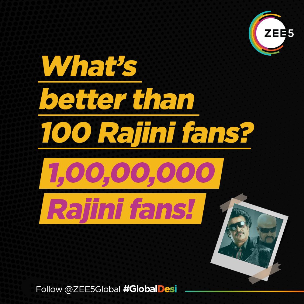 If you rally behind the “Thalaiva” war cry, then here’s your army.​​

Follow us @ZEE5Global​​

#ZEE5Global | #GlobalDesi