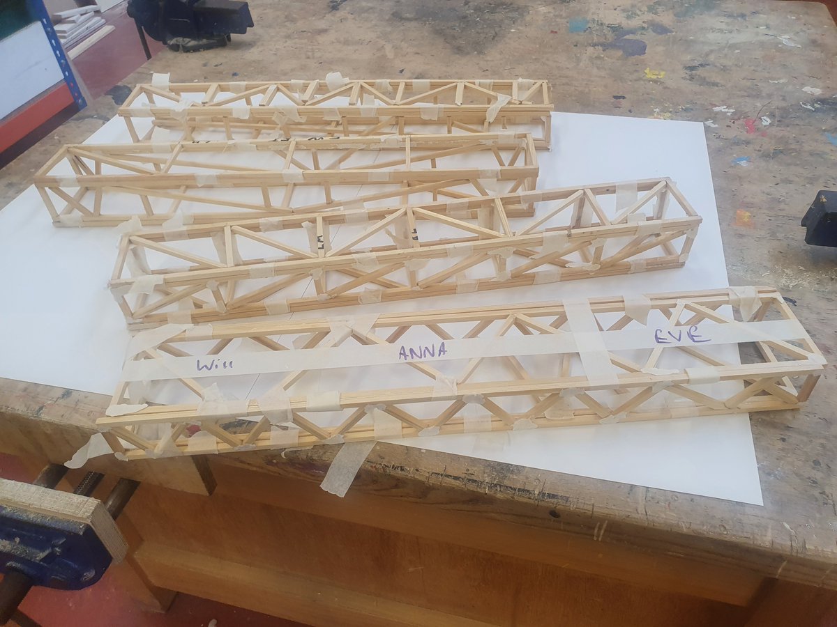 KGS_DandT's tweet photo. 1Z's bridges are finished and the glue just drying ready for testing to destruction next lesson! @KirkhamGrammar https://t.co/elEgBZ2arE