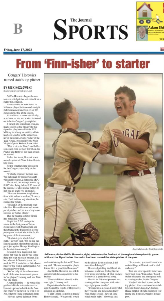 Congratulations Fin! Way To Fin-ish!! AAA John Lowery State Pitcher of the Year, by the West Virginia Sports Writers Association!  <a href="/FHorowicz/">Fin Horowicz</a>   <a href="/ArmyWP_Baseball/">Army Baseball</a> <a href="/RichmondBraves/">Richmond Braves</a> journal-news.net/journal-news/f…