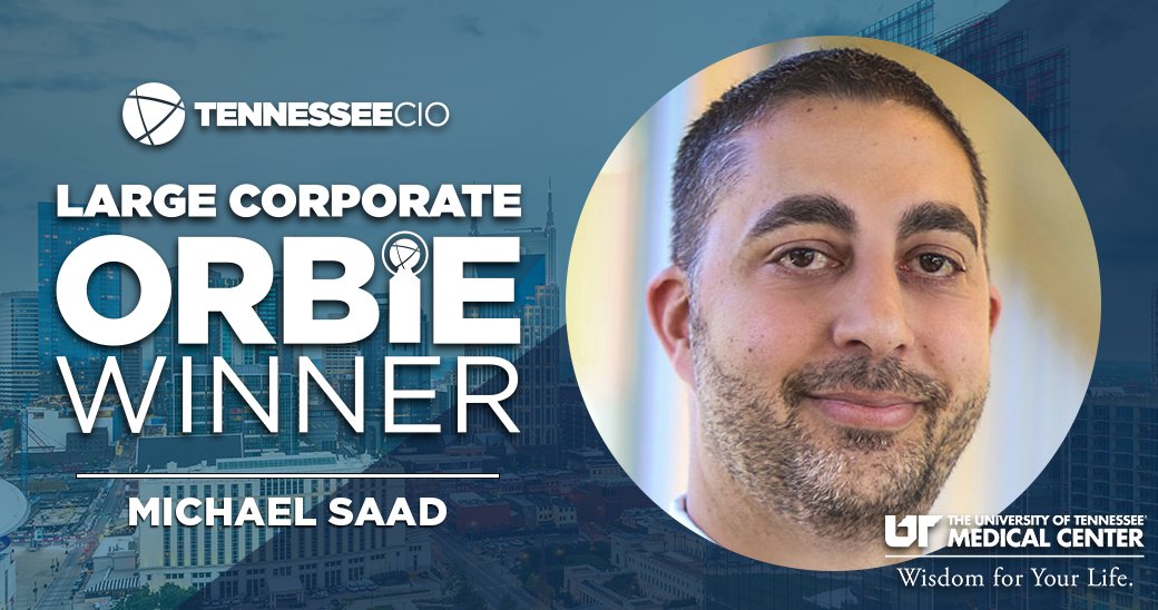 InspireCIO's tweet photo. Congrats Michael Saad of University of Tennessee Medical Center, the 2022 #TennesseeCIO Large Corporate #ORBIE winner! https://t.co/rtbMvckech
