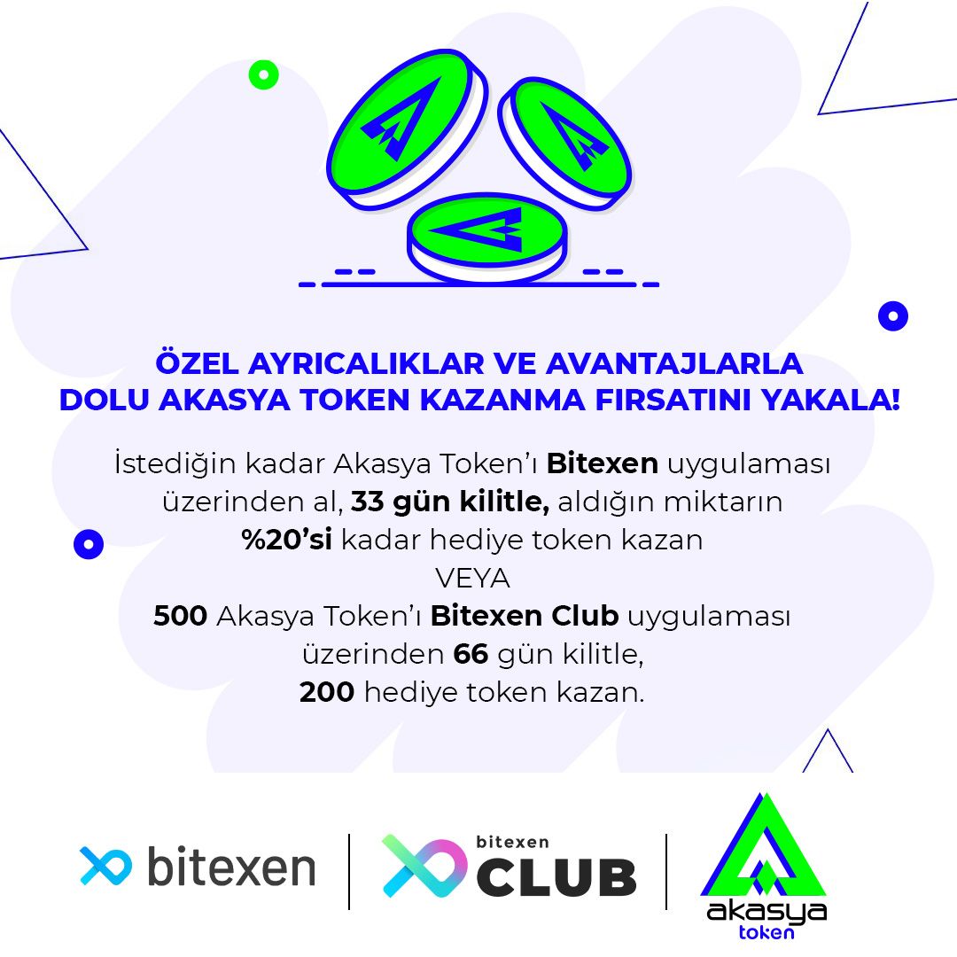 AkasyaToken's tweet photo. İstediğin kadar Akasya Token Bitexen uygulaması üzerinden al, 33 gün kilitle, aldığın miktarın %20'si kadar hediye token kazan

VEYA

500 Akasya Token'ı Bitexen Club uygulaması üzerinden 66 gün kilitle, 200 hediye token kazan.

#AkasyaToken #Bitexen https://t.co/A7RlMIO5rK