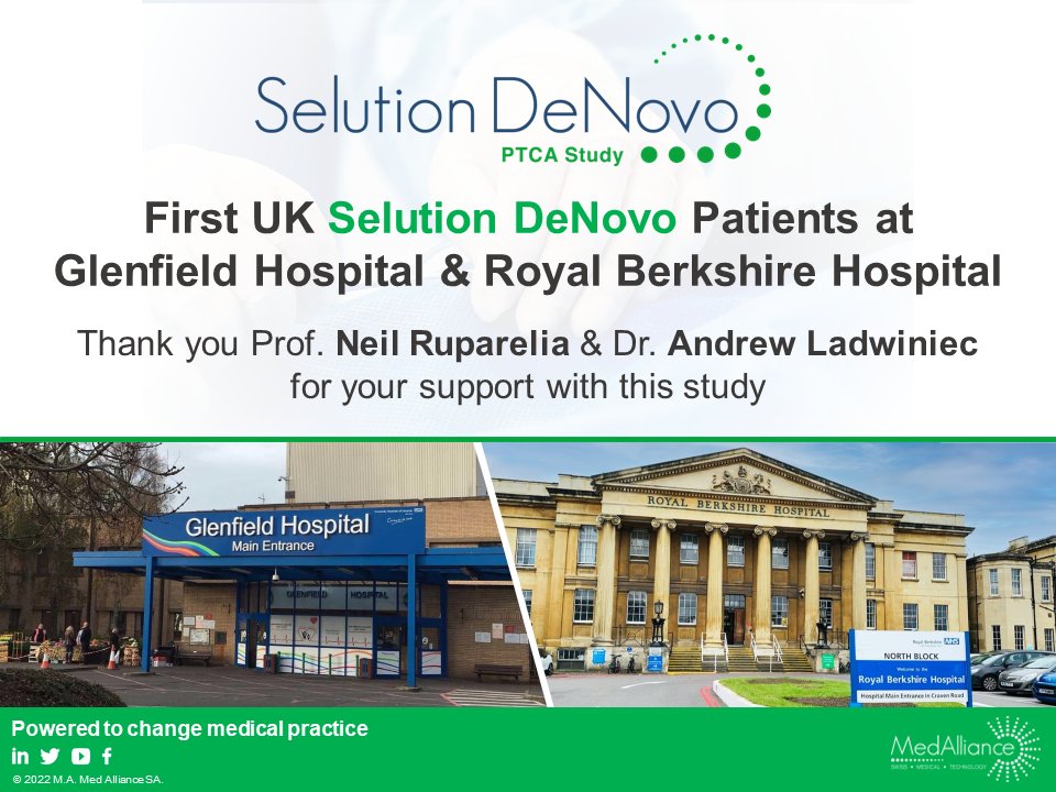 We are very pleased to announce that last week, the UK started to enroll patients in the SELUTION DeNovo Study at Glenfield Hospital and Royal Berkshire Hospital! Thank you Prof. Neil Ruparelia & Dr. Andrew Ladwiniec for your support with this study #SelutionDeNovo #clinicaltrial