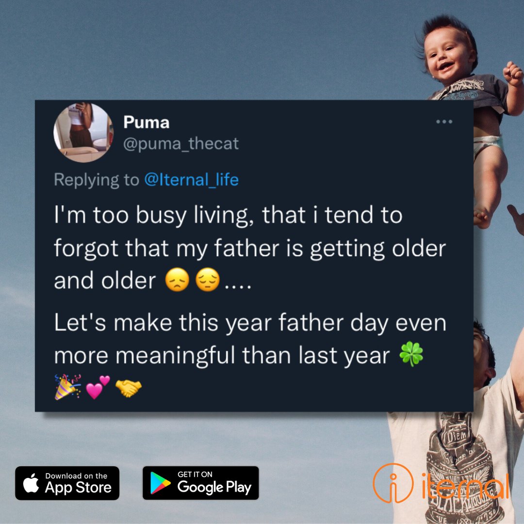 It's Father's Day tomorrow. Whether you're
still looking for a meaningful gift, or the cherry for the
cake - don't miss the opportunity to save and share
something invaluable with your dad, with Iternal 💙

Save your story at: iternal.life/fathers-day/

#fathersday2022