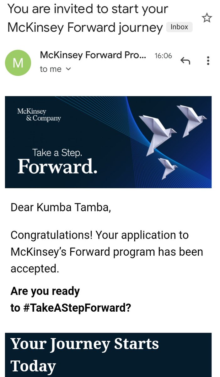 I guess it's going to be a great year of learning🤩💃
See who would be taking a step forward with the McKinsey Forward Program. The Forward Program aims at building your core skill set and enabling you to be a problem solver.

#McKinsey #McKinseyForwardProgram