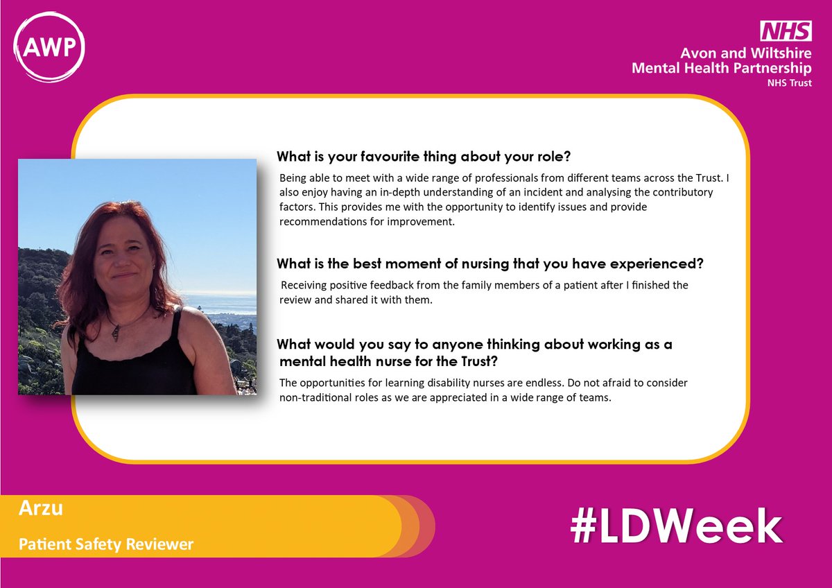 AWPNHS's tweet image. This #LDWeek22 we are celebrating our fantastic #learningdisabilitynurses and sharing their nursing stories to inspire others to consider LD nursing as a career path. First we hear from Arzu 👉