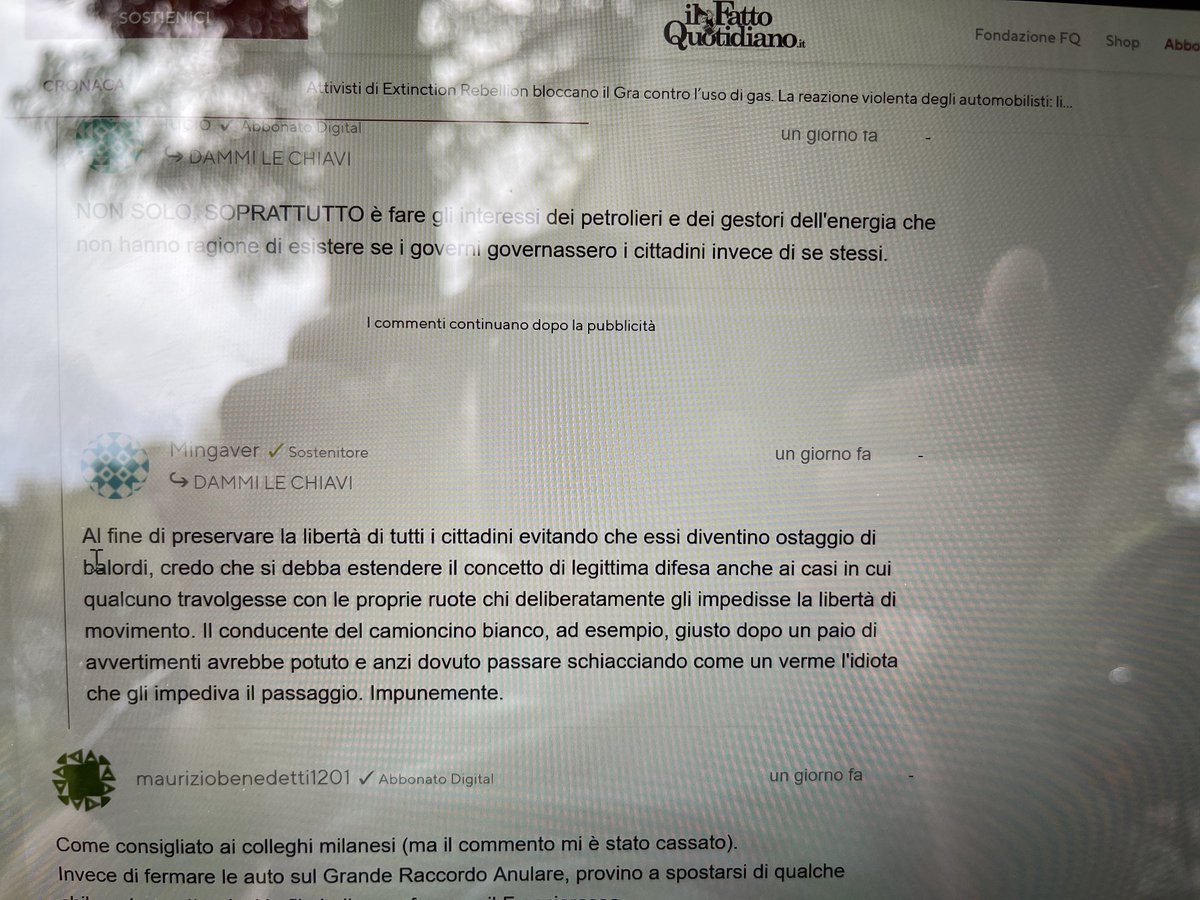 se non sbaglio i commenti sul ⁦<a href="/fattoquotidiano/">Il Fatto Quotidiano</a>⁩ sono moderati. Se ne deduce una sostanziale accettazione di questa violenza verbale che arriva alla minaccia di morte 👍👏👏👏
