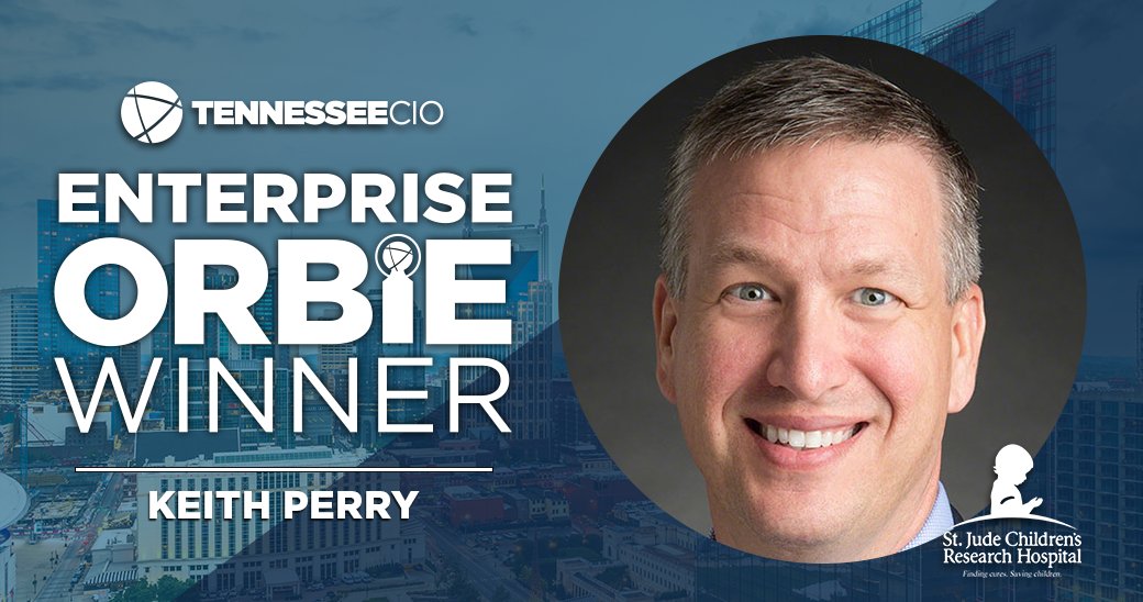 InspireCIO's tweet photo. Congrats Keith Perry of St. Jude Children’s Research Hospital, the 2022 #TennesseeCIO Enterprise #ORBIE winner! https://t.co/hT1zA1OzOu