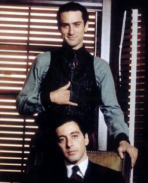 Robert De Niro and Al Pacino on the set of The Godfather Part II, 1974