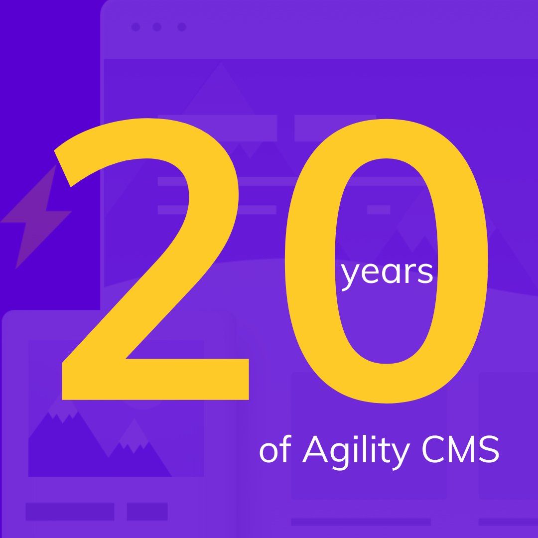 AgilityCMS's tweet photo. It's officially our 20th birthday! A HUGE thank you to all our customers, partners, and team both past and present- you've made the last two decades an incredible journey! #birthday #agilitycms https://t.co/yHQKuVYf8h