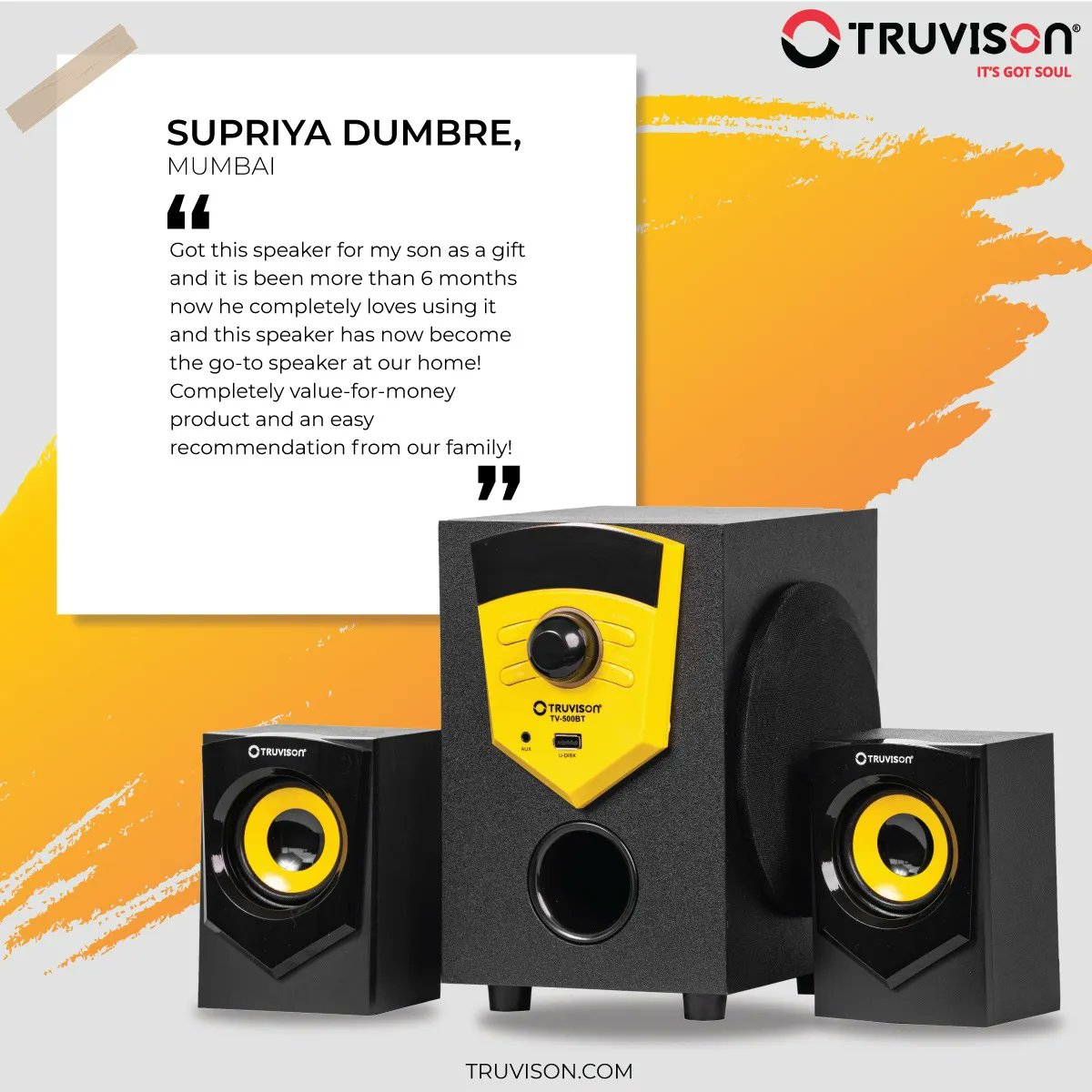 TruvisonInd's tweet photo. Delighted to watch our customers derive the most from our products! We have always strived to deliver the best at an affordable price! ✅
Model displayed: TV500BT
https://t.co/tEtOIrYJDk
#Truvison #TruPrice #Lifestyle #Speakers #Audio #Songs #Party #Enjoy #Music #Beat #Speakers https://t.co/cmVThVHvFB