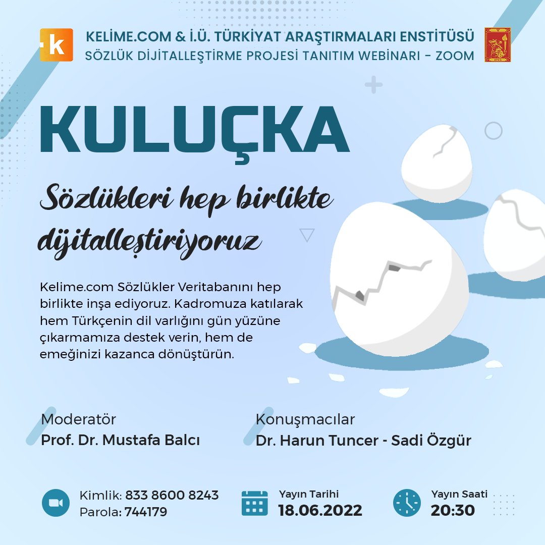 kelime_com's tweet photo. https://t.co/d9GZGuxjao yeni bir projeyle karşınızda!

Sözlükler veritabanını kitle-kaynak yöntemiyle hep birlikte inşa etmek istiyoruz. İ.Ü. Türkiyat Araştırmaları Enstitüsüyle yürüteceğimiz projenin detayları için yarın akşamki webinara bekliyoruz.

Link
https://t.co/BeNsvdSM9D https://t.co/vHB6mNEAo8