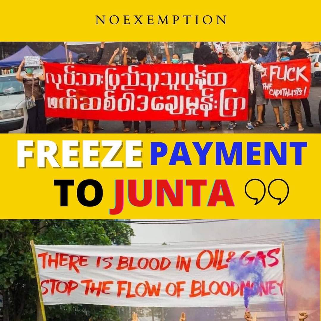 SoeThuWin85's tweet photo. MOGE is the vital sprit of Myanmar Military Terrorists to commit war crimes. We demand @EmmanuelMacron @Frenchdiplo_EN to stop@TotalEnergies transferring money to SAC.
#2022Jun17Coup
#NoExemption
#FreezePaymentsToJunta
#WhatsHappeningInMyanmar https://t.co/rN6GMW6gHe