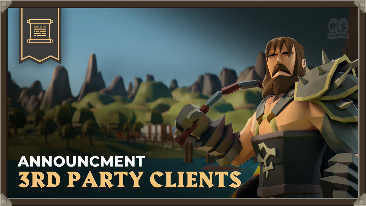 🖥 It's time we talked about third-party clients.

✅ Going forward, players will only be allowed to play on clients we have approved.

📜 Please see our most recent post for all the information on what's changing!

🔗 osrs.game/3rd-Party-Clie…