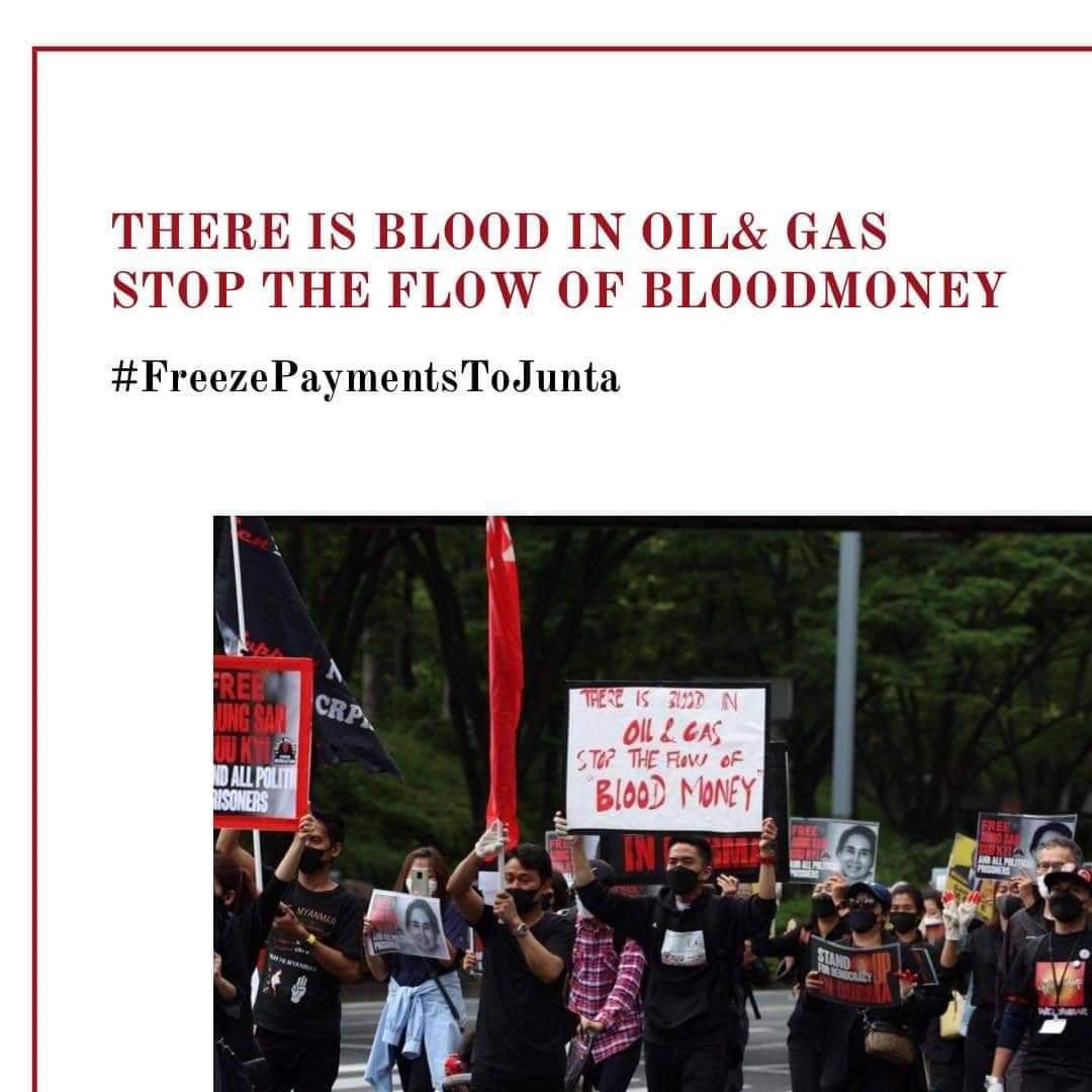 Beatbox Sg85 (@soethuwin85) on Twitter photo MOGE is the vital sprit of Myanmar Military Terrorists to commit war crimes. We demand <a href="/EmmanuelMacron/">Emmanuel Macron</a> @Frenchdiplo_EN to stop@TotalEnergies transferring money to SAC.
#2022Jun17Coup
#NoExemption
#FreezePaymentsToJunta
#WhatsHappeningInMyanmar MOGE is the vital sprit of Myanmar Military Terrorists to commit war crimes. We demand <a href="/EmmanuelMacron/">Emmanuel Macron</a> @Frenchdiplo_EN to stop@TotalEnergies transferring money to SAC.
#2022Jun17Coup
#NoExemption
#FreezePaymentsToJunta
#WhatsHappeningInMyanmar