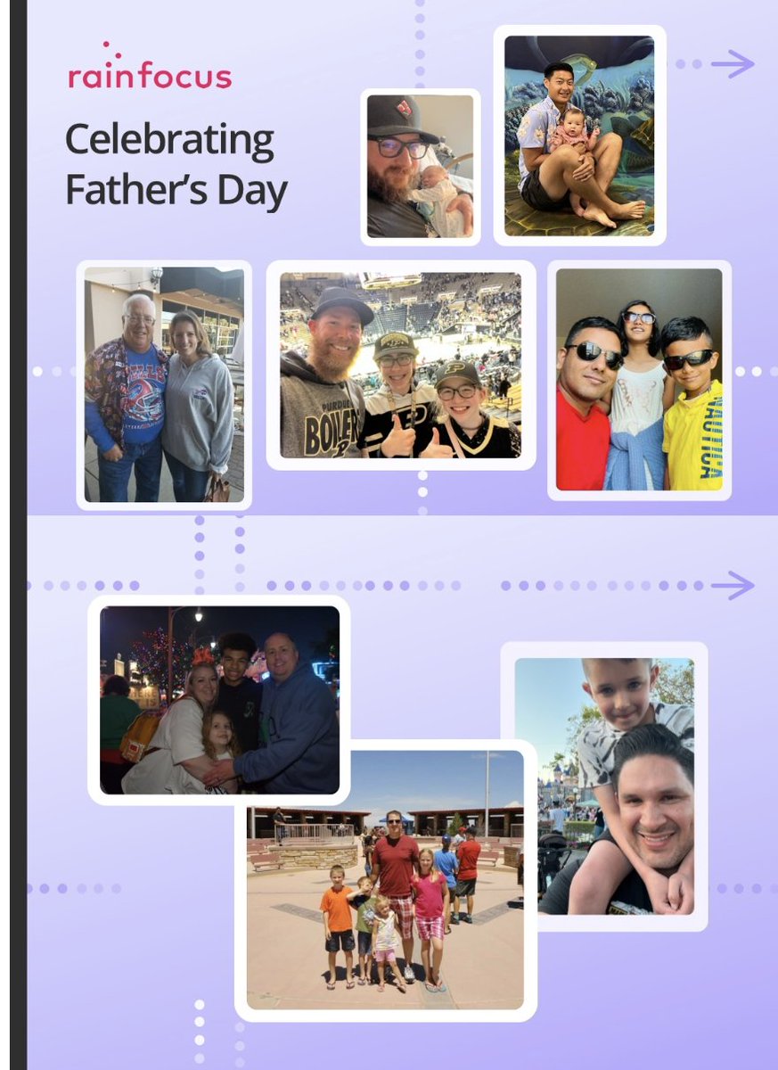 RainFocus's tweet photo. We are celebrating #FathersDay by spotlighting some of our #TeamRainFocus dads, their fathers, grandfathers, and fatherly figures. Thank you for all that you do. Happy Fatherโs Day! https://t.co/kyXGvBlwqD