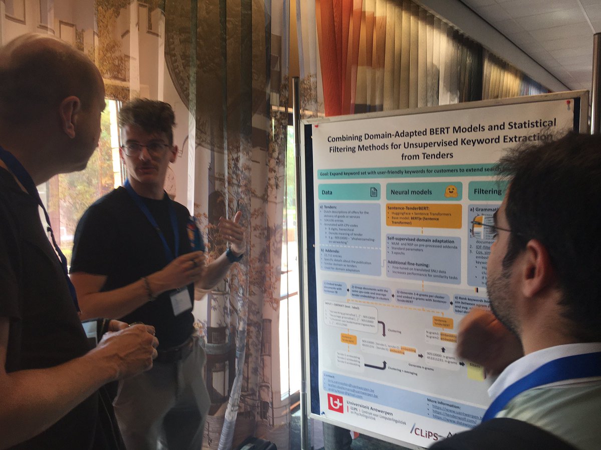 Jens Van Nooten presenting his work on domain-adapted BERT for Tenders at #clin32 #tenders #domain #adaptation