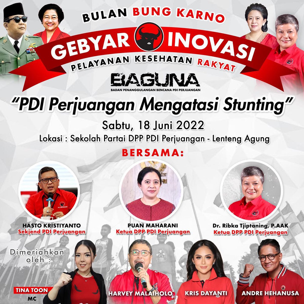 AsgarMerah's tweet photo. Yuk hadir dalam Gebyar Inovasi Pelayanan Kesehatan Rakyat - “PDI Perjuangan Mengatasi Stunting..” Pada Hari Sabtu, 18 Juni 2022 di Sekolah Partai DPP PDI Perjuangan Lenteng Agung.
#PDIPerjuangan
#PDIPerjuanganJabar
#PDIPerjuanganGarut
#SolidBergerak
#Baguna https://t.co/QafXfkpLbR