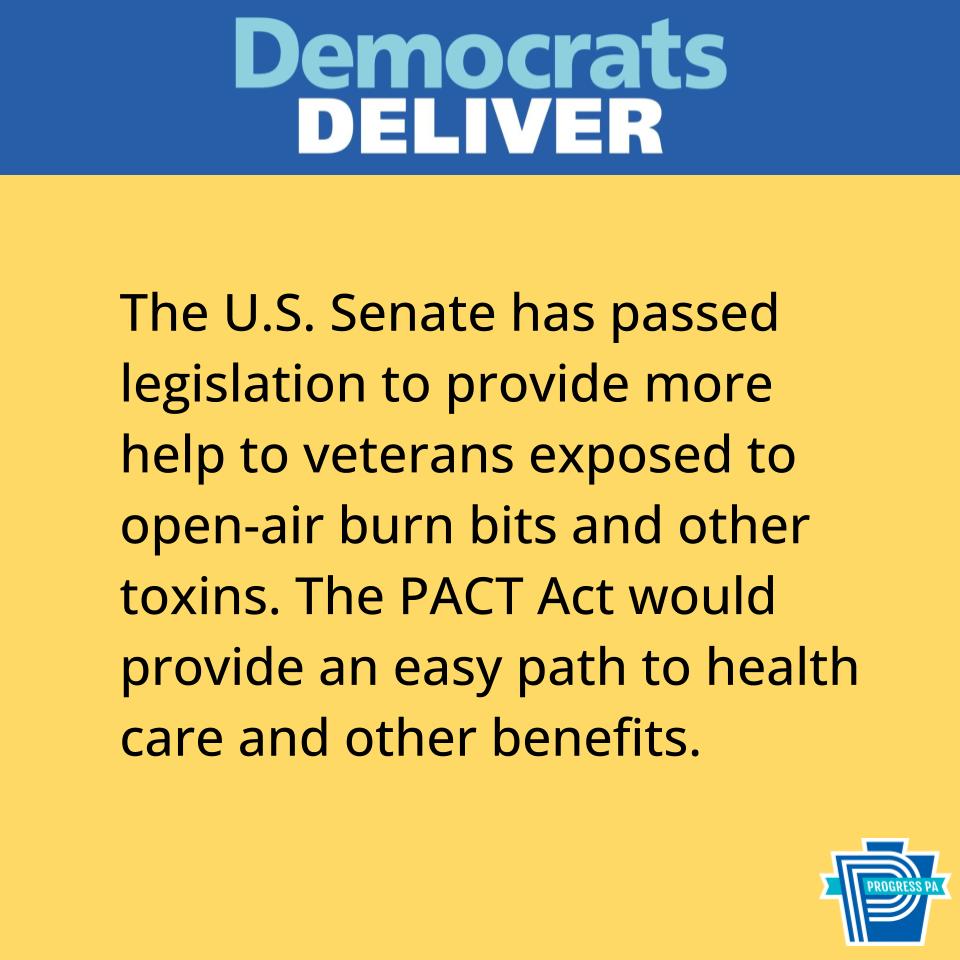 Progress_PA's tweet photo. It is important to point out that 14 REPUBLICAN SENATORS voted AGAINST this act.  WHY?!?

#DemocratsDeliver #DemsDeliver #ThanksJoeBiden #ThanksJoe #veterans #veteransupport #burnpits #veteranshealth https://t.co/DCar2aBXYV