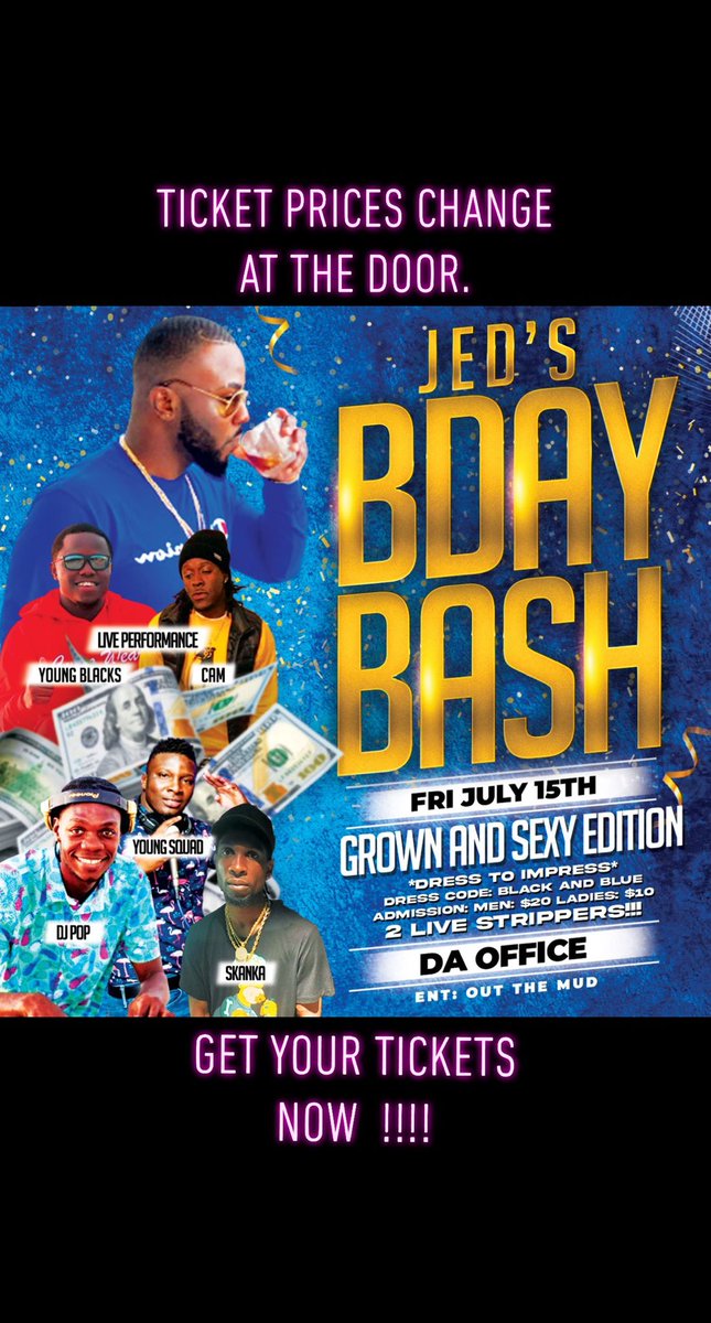THeyzus's tweet photo. Biggest event for the summer! Lady's gets 200$ for best dress #JedBdayBash #StrippersLive #DontMissThisone #DaOffice https://t.co/9dRn3jimjk