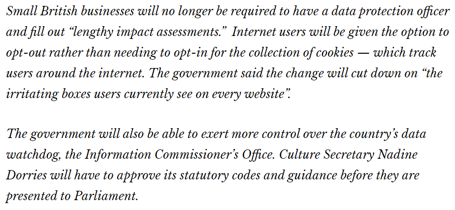 hero_media's tweet photo. I'm not sure I understand the need for any of this new Digital Bill. 
Just as we honed in on GDPR and its nuances, Nadine wants to change it all - for what? To simplify something that's simple?

Or just an excuse to stifle ICO &amp; get rid of annoying DOs that moan about govt sites? https://t.co/khprgFP7BY