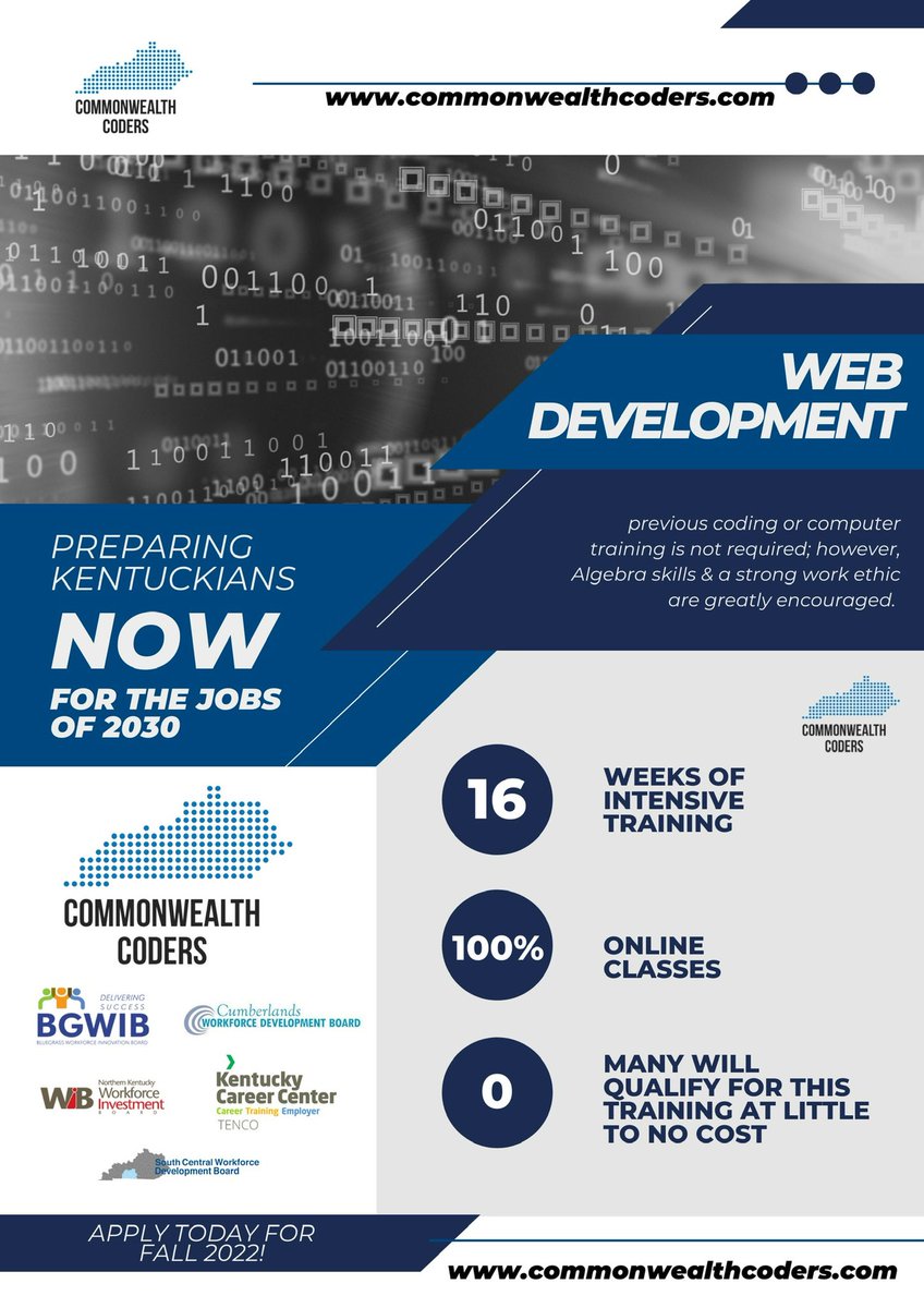 SCkyWDB's tweet photo. Interested in Web Development? Check out Commonwealth Coders, a 16-week LIVE online course that’s just for Kentuckians! Go to https://t.co/paH37leFpt for more info.
#commonwealthcoders #code #coding #codingbootcamp #ky #webdevelopment #kentucky #python #javascript #html #css https://t.co/t1Xuw8D642