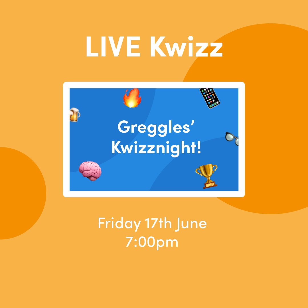 kwizzbit's tweet photo. 🥳 Join @GregScottTV tonight for @GregsQuiz and a chance to WIN a prize!!!
🎉 30 minutes of fun, trivia, and quizzing. Join as a team or solo, winner takes all...
➡️ Simply click and enter your quiz name: https://t.co/V4ybyRJ8jb
#playaquiz #freequiz #fridayvibes #greggles https://t.co/aBTAUcHmP3