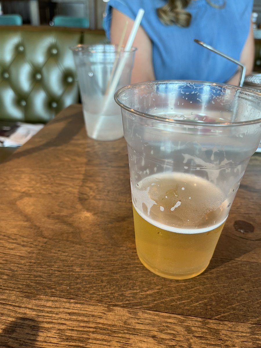 Padge28's tweet photo. @manairport please explain to me why T2 has doubled in size but you’ve provided an extremely poor quality airside experience, there are basically 3 options for food/drink and the queue for all we’re 30-45 mins, then you queue up at the bar, £7 for a pint  in a plastic glass 😂 https://t.co/SN2d4EsuTP