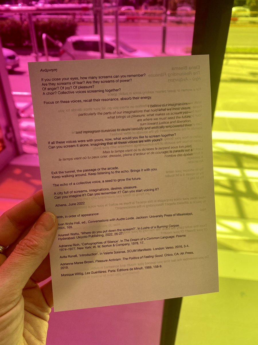 My scores for the School for Sonic Memory are printed.                                                      The Resounding Flâneuse
Ηχώ - Ανάμνηση onassis.org/art/works/the-…. Come and pick them up if you’re in Athens <a href="/OnassisStegi/">ONASSIS STEGI</a>