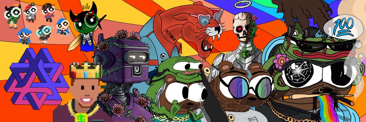 IIISO_GHOSTLORD's tweet photo. Threw together a new banner lol. Featuring some of my fav projects I’m holding atm @solpuffss, @BreezyBoyzzz, @particlesnft, @hellyeahellcats, @Bot_Head_NFT, @itsdaramola, @bearmarketer all on top of my @3djustqc abstract 1/1 👻💕😈 https://t.co/kscELfmO9J