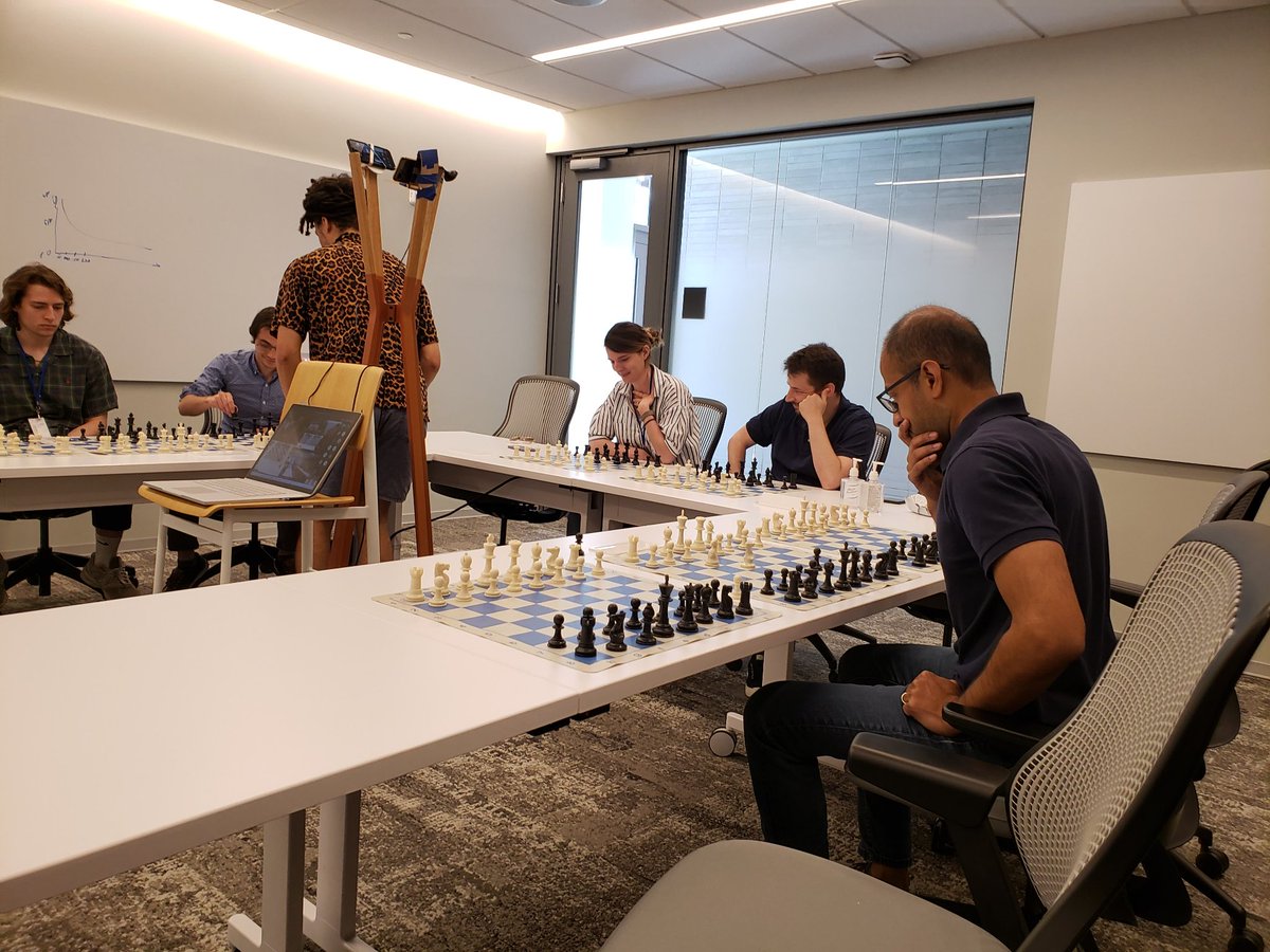 Resident chess master Kassa Korley playing 6 simultaneous games of chess at Microsoft Research New York City. (He's played up to about 40 simultaneous games before.)