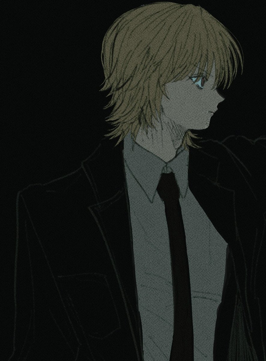 solo necktie blonde hair 1boy shirt black necktie male focus  illustration images