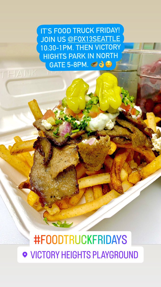 theosgyroseats's tweet photo. IT’S FOOD TRUCK FRIDAY! JOIN US @FOX13SEATTLE 10:30-1PM. THEN VICTORY HIGHTS PARK IN NORTH GATE 5-8PM. 🥙👌🤤 #foodtruckfriday #cheflife #foodtruckfoodies #seattlefoodies #seattlefoodblog #13fox #greekfoodporn #gyrofries #eatlocal #foodtruckchefs https://t.co/gTwUl8rlrY