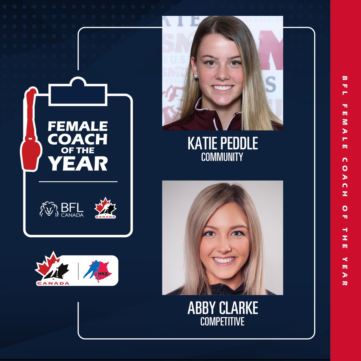 📋 <a href="/BFLCANADA/">BFL CANADA</a> Female Coach of the Year | <a href="/HockeyNB/">Monad ⨀</a>

Congratulations to provincial winners Katie Peddle (Community) and Abby Clarke (Competitive)!

Learn more at HockeyCanada.ca/BFLCoach.
