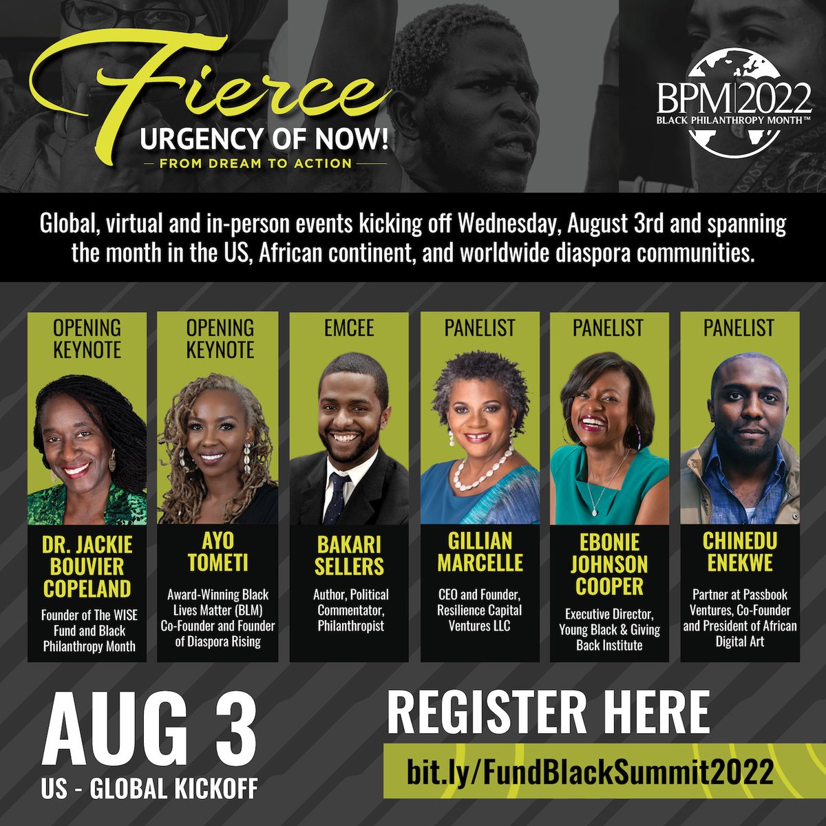 BlackGiving365's tweet photo. Join us on Aug. 3rd at the #BPM2022 US Global Kick-Off Virtual Summit w/ @Bakari_Sellers, @jackiebcopeland, @ayotometi, and featured panelists: Ebonie J. Cooper-Jean, Dr. Gillian Marcelle, and Chinedu Enekwe.

REGISTER HERE: https://t.co/IG6bYsz9PP
#BlackPhilanthropyMonth #BPM365 https://t.co/UTJOxfEM8P