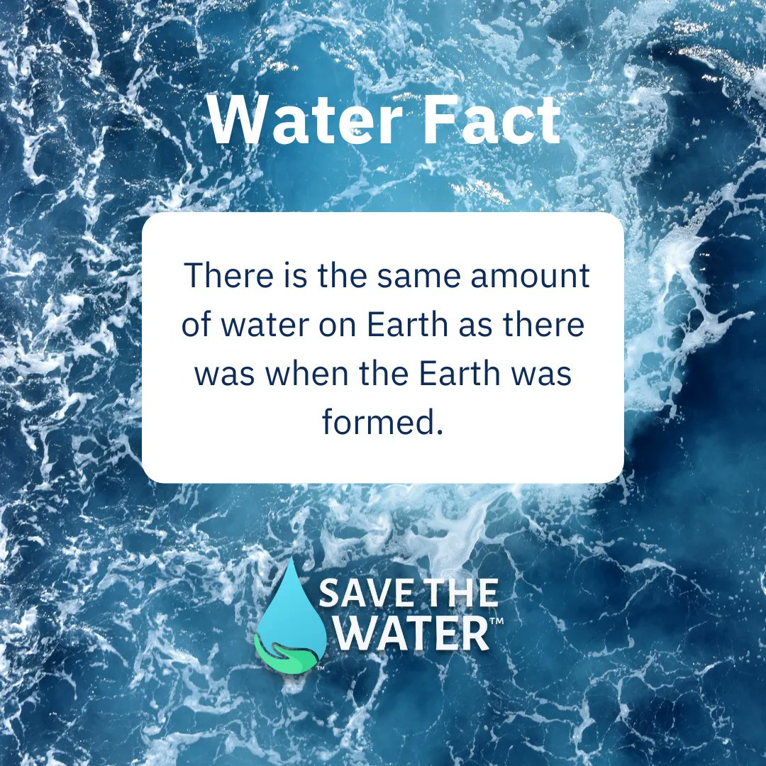 SaveTheWater's tweet photo. Here's a fun #WaterFact! There is the same amount of water on Earth as there was when the Earth was formed. You could be drinking molecules that existed back when dinosaurs roamed! It’s important to #SaveTheWater and #CleanOurWaters. It’s the oldest element to survival for all! https://t.co/QnzN15xnis