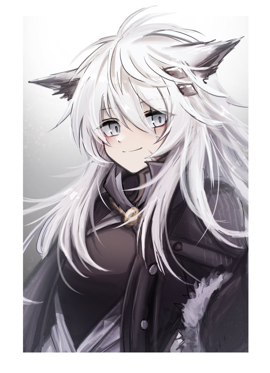 lappland (arknights) 1girl solo animal ears long hair smile wolf ears upper body  illustration images